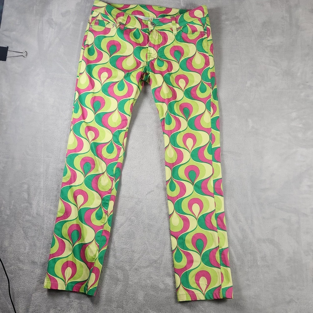 Loudmouth Women's Golf Pants Size 2 Green Ribbon Candy Swirls Bold Pattern
